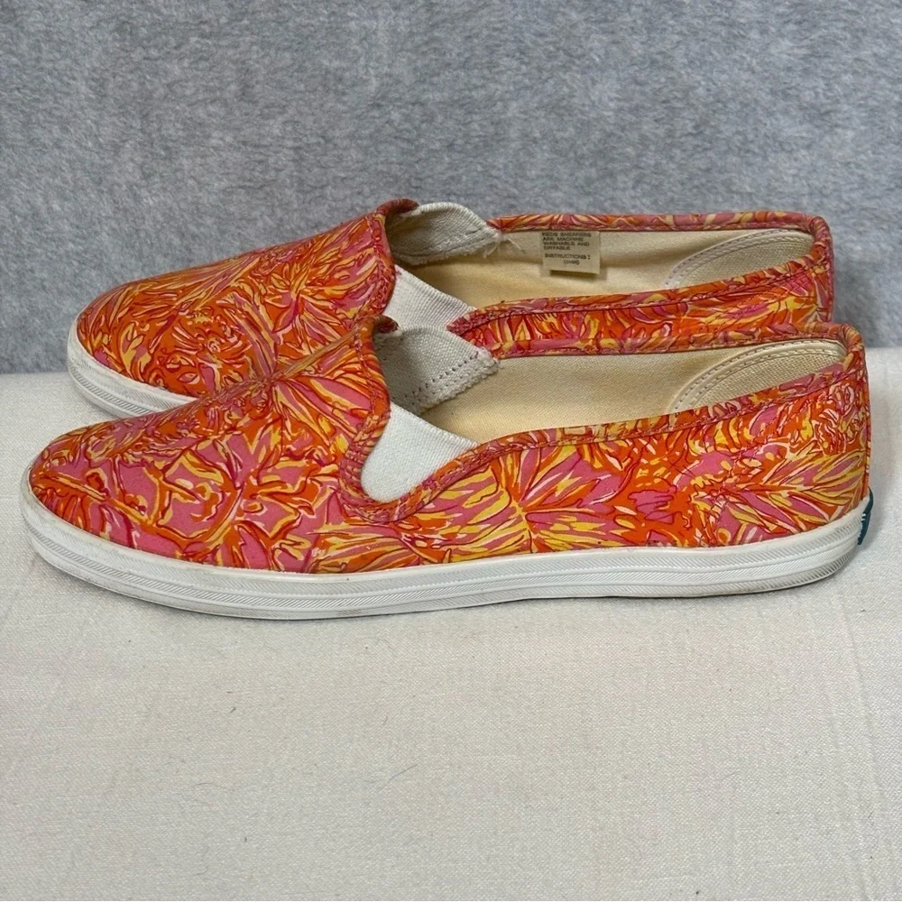 Keds x Lilly Pulitzer Loafer Slip-On Sneakers-Pink Orange Floral-Women Size 8.5